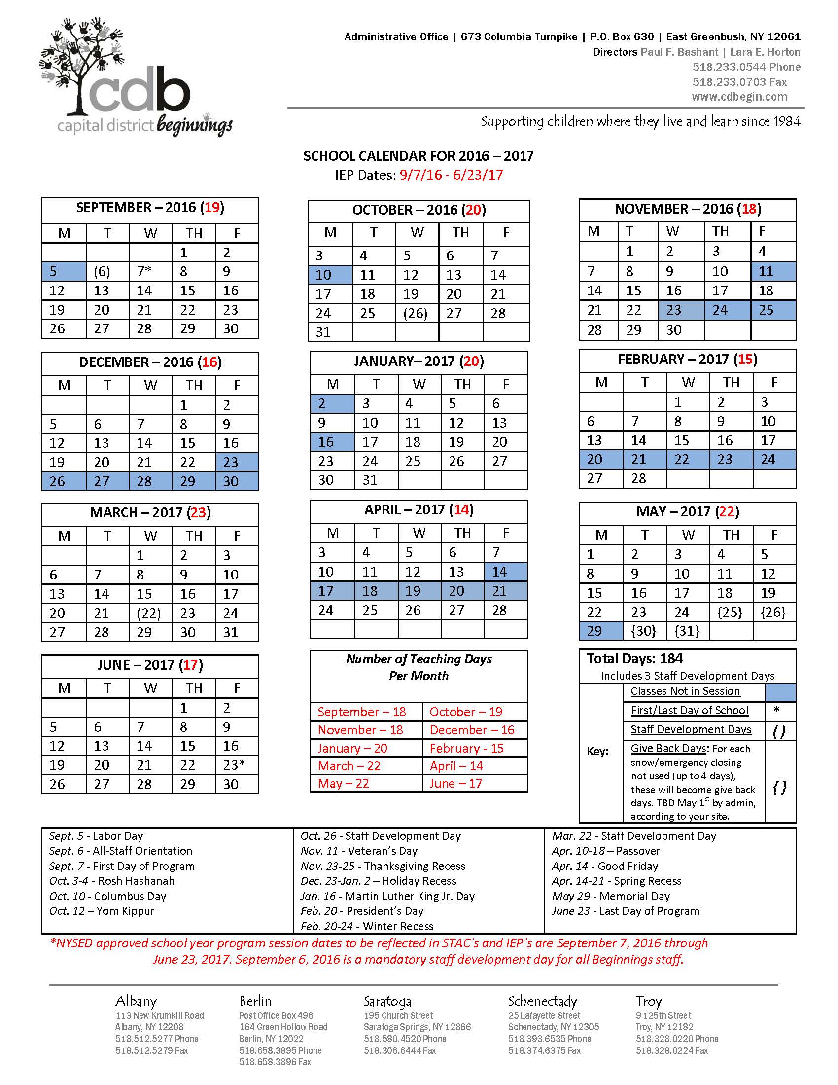 Capital District Beginnings | Program Calendar